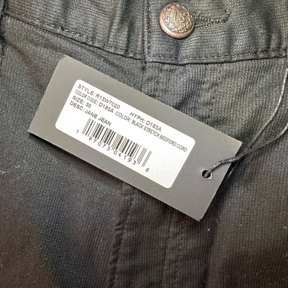 R13 Jane Women Jeans 30 Black Bedford Cord  Wide Leg NWT 90s Minimalist Grunge - Picture 10 of 13